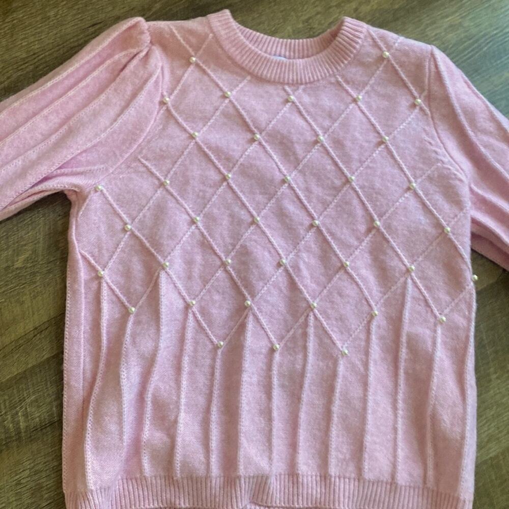 Crown & Ivy Pink Sweater with Pearl Accents